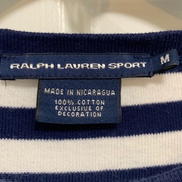 RALPH LAUREN SPORT Navy Striped Crew Neck Short Sleeve Tee - Picture 8 of 8